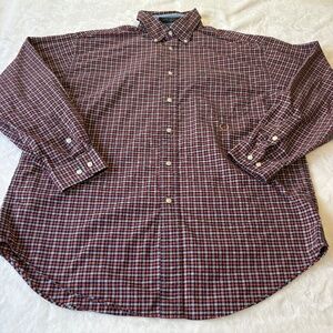 Tommy Hilfiger Casual Button Down Shirt Mens Large Red White Blue Check Plaid
